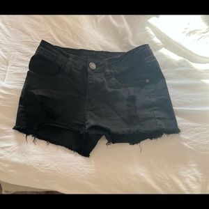 Black denim shorts